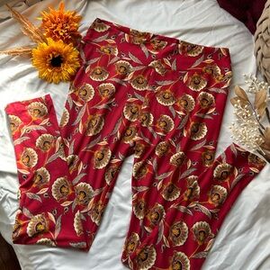 LuLaRoe Red and yellow Floral Leggings